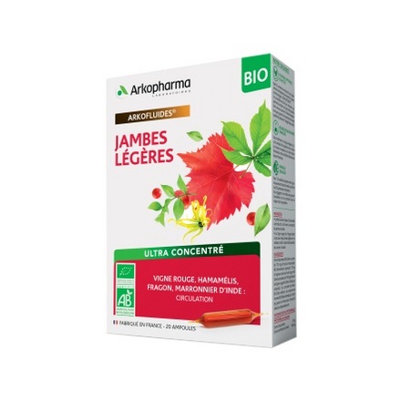 Arkopharma Arkofluides jambes légères bio, 20 ampoules de 10ml