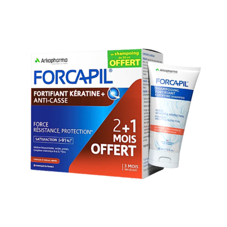  Arkopharma Forcapil Fortifiant Kératine +, 180 Gélules + 1 Shampoing 30 ml Offert