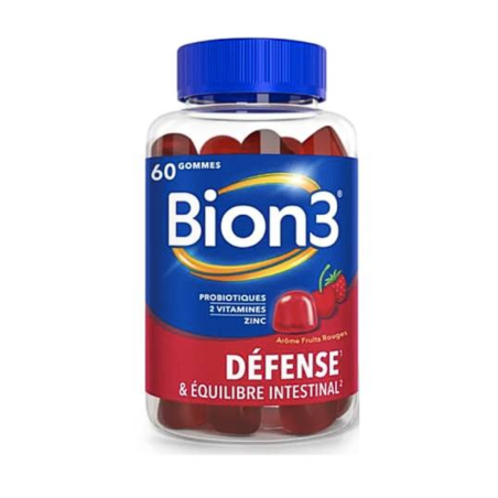 Bion 3 Défense Défense & Equilibre Intestinal, 60 gommes arôme fruits rouges