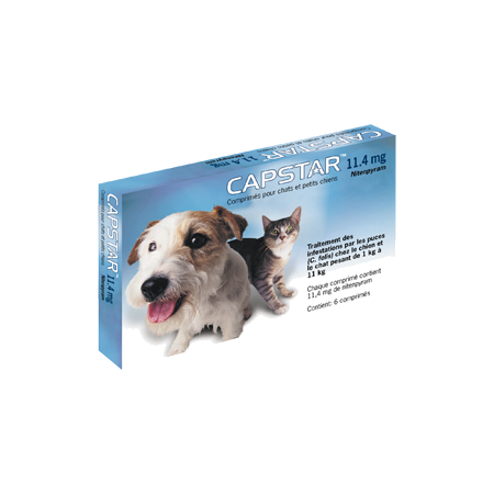 Capstar 11,4 mg comprimes pour chats et petits chiens, boîte de 1 plaquette de 6 comprimés