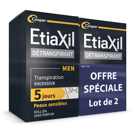 ETIAXIL MEN Détranspirant aisselles peau sensible 2Roll-on/50ml