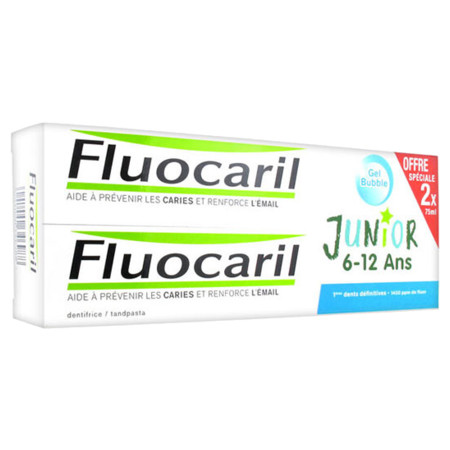 Fluocaril Junior Gel Dentifrice Bubble 6-12 Ans, 2 Tubes de 75 ml