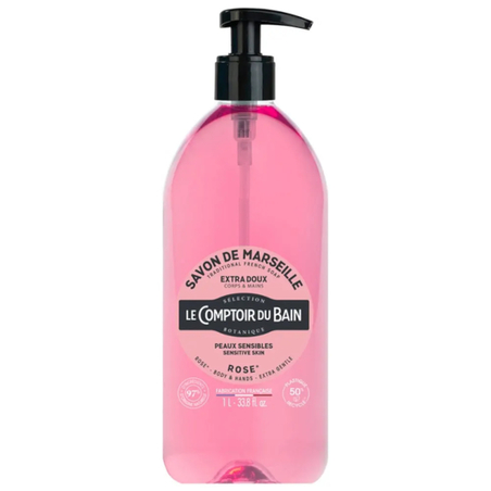 Le comptoir du bain savon liquide de Marseille à la rose, 1L