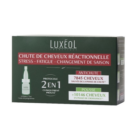 Luxeol Chute de cheveux réactionnelle 2 en 1, 14 ampoules