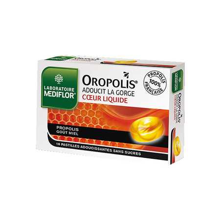 Mediflor Oropolis Coeur Liquide Miel, 16 Pastilles Adoucissantes sans Sucres