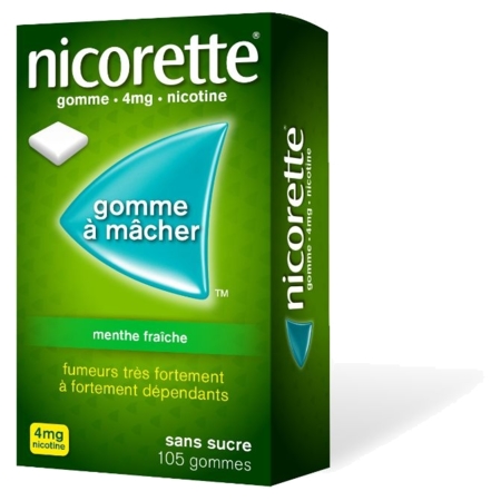 Nicorette Gomme à Macher 4 mg Nicotine Sans Sucre, 105 gommes à macher 