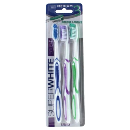 Superwhite family brosse dents medium x3