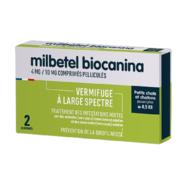Biocanina Milbetel Vermifuge à Large Spectre 4 mg / 10 mg Petits Chats et Chatons de Plus de 0.5 kg, Boîte de 2 comprimés pelliculés